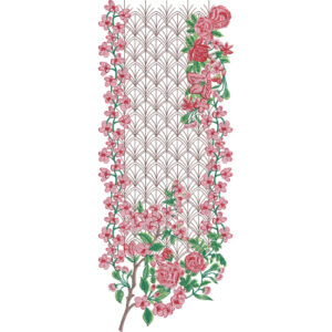 Elegant Pink Rose Floral and Geometric Lattice Embroidery Design