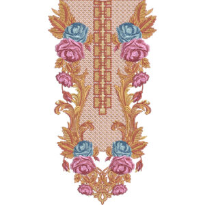 Elegant Blue and Pink Rose Floral Front Panel Embroidery Design