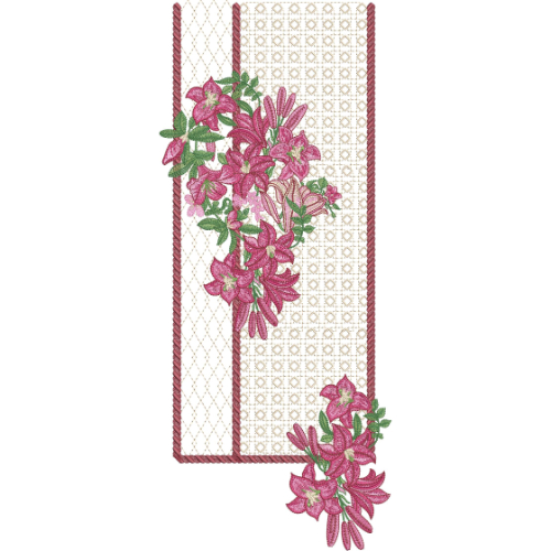 Elegant Pink Lily Floral and Lattice Border Embroidery Design