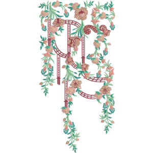Elegant Peach and Green Floral Vine Ribbon Embroidery Design