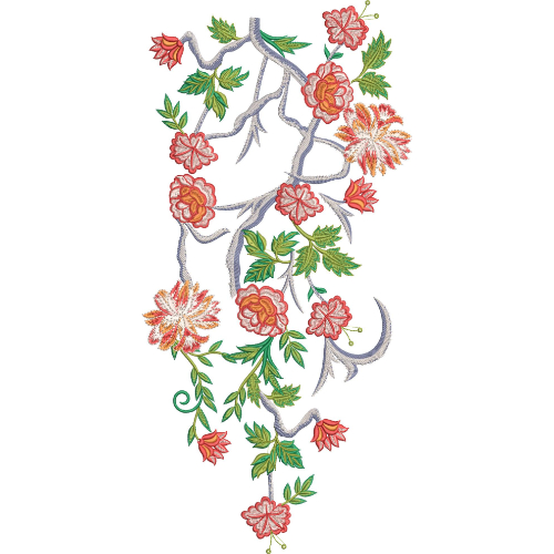 Elegant Multicolor Floral and Curved Vine Embroidery Design