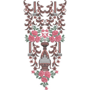 Elegant Pink Rose and Ornamental Vase Embroidery Design