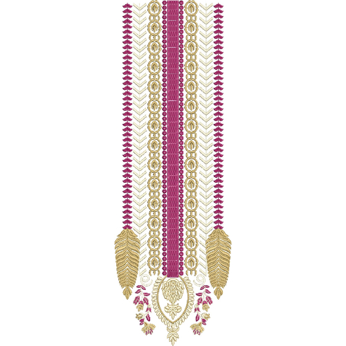 Elegant Magenta and Gold Vertical Ornamental Embroidery Design