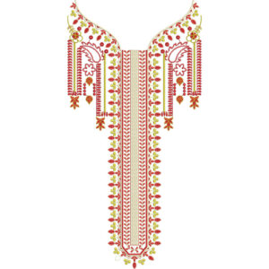 Elegant Red and Gold Floral Long Neckline Embroidery Design