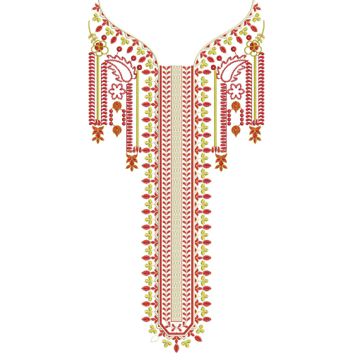 Elegant Red and Gold Floral Long Neckline Embroidery Design