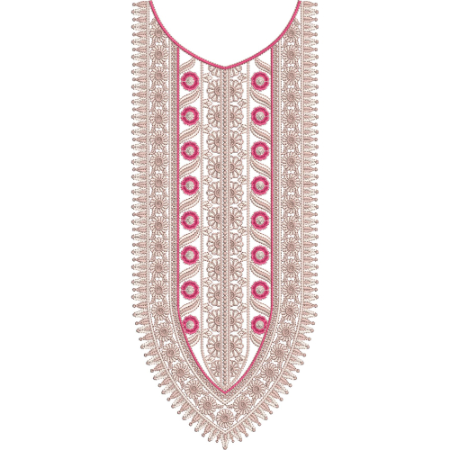 Elegant Pink and Beige Floral U-Shaped Neckline Embroidery Design