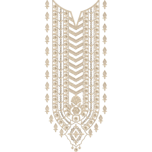 Elegant Beige and Gold Chevron Neckline Embroidery Design