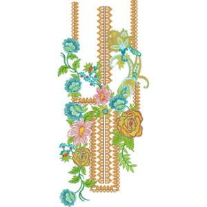 Elegant Turquoise and Orange Floral Vertical Embroidery Design