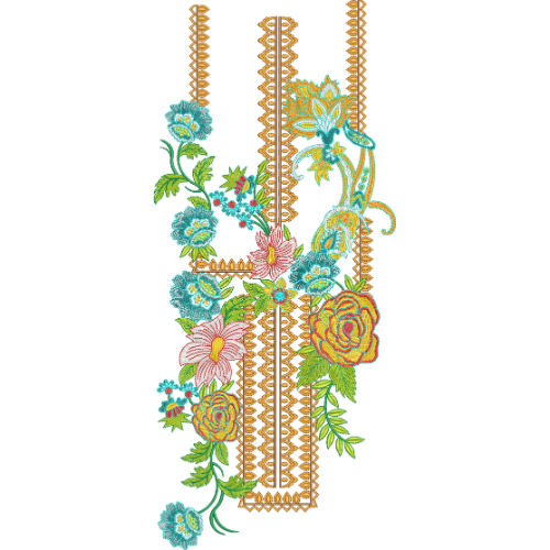 Elegant Turquoise and Orange Floral Vertical Embroidery Design