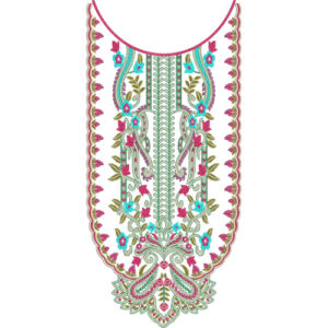 Elegant Multicolor Floral and Paisley Long Neckline Embroidery Design