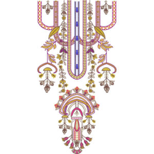 Elegant Multicolor Ornamental U-Shaped Neckline Embroidery Design