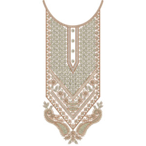 Elegant Beige and Gold Geometric Paisley Neckline Embroidery Design