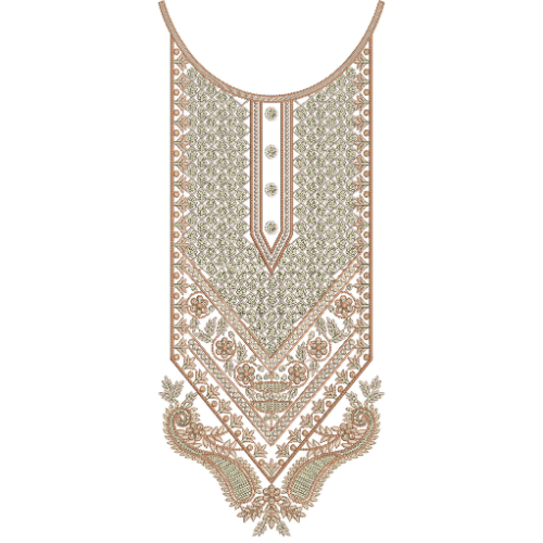 Elegant Beige and Gold Geometric Paisley Neckline Embroidery Design
