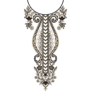 Elegant Black and Gold Paisley Floral Neckline Embroidery Design