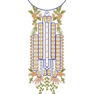 Elegant Blue and Gold Geometric Floral Neckline Embroidery Design