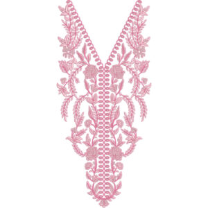 Elegant Pink Floral and Leaf V-Neckline Embroidery Design