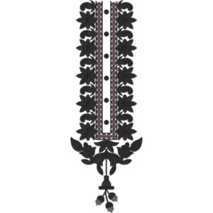 Elegant Black Floral and Ornamental Button Placket Embroidery Design