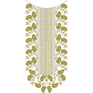 Elegant Olive Green Paisley and Geometric Neckline Embroidery Design