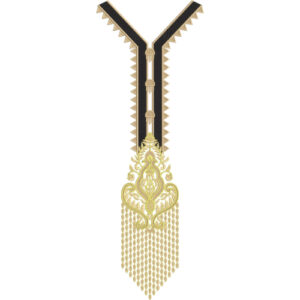 Elegant Black and Gold V-Neck Tassel Embroidery Design