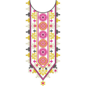 Elegant Pink and Gold Geometric Medallion Neckline Embroidery Design