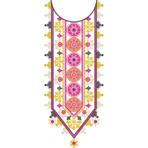 Elegant Pink and Gold Geometric Medallion Neckline Embroidery Design