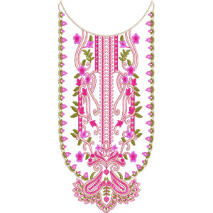 Elegant Pink Floral Paisley Long Neckline Embroidery Design