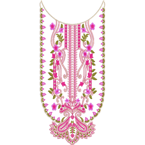 Elegant Pink Floral Paisley Long Neckline Embroidery Design