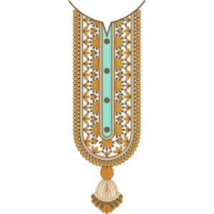 Elegant Turquoise and Gold Tassel U-Shaped Neckline Embroidery Design