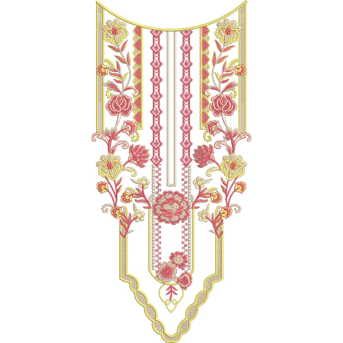 Elegant Pink and Gold Floral Geometric Neckline Embroidery Design