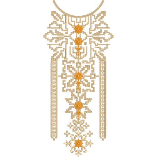 Elegant Gold Geometric Floral Long Neckline Embroidery Design