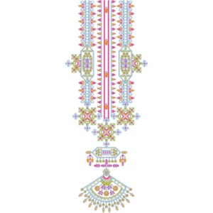 Colorful Geometric and Ornamental Vertical Neckline Embroidery Design