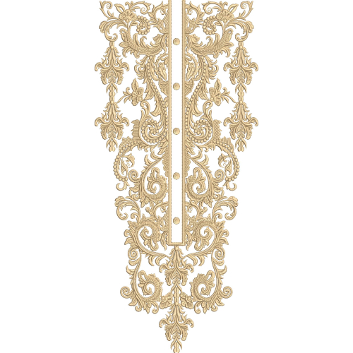 Elegant Antique Gold Baroque Floral Scrollwork Neckline Embroidery Design