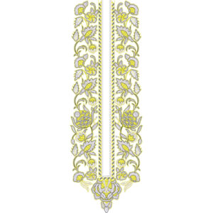 Elegant Yellow and Gold Floral Leaf Vertical Neckline Embroidery Design