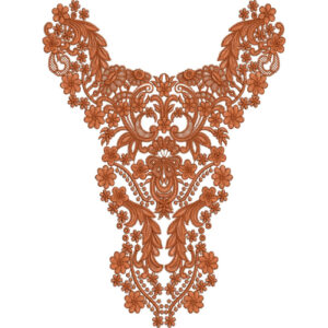 Elegant Copper Brown Floral and Paisley V-Neck Embroidery Design