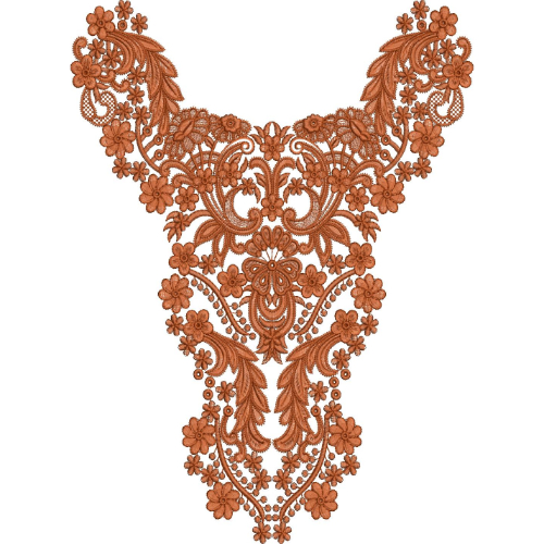 Elegant Copper Brown Floral and Paisley V-Neck Embroidery Design