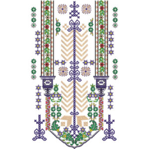 Elegant Multicolor Geometric and Floral Long Neckline Embroidery Design