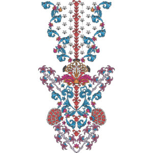 Elegant Multicolor Floral and Paisley V-Neck Embroidery Design
