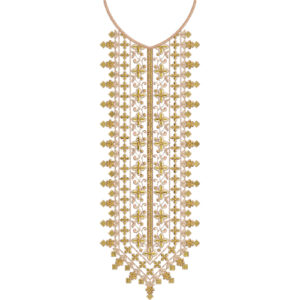 Elegant Gold Geometric and Floral Long Neckline Embroidery Design