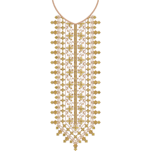Elegant Gold Geometric and Floral Long Neckline Embroidery Design