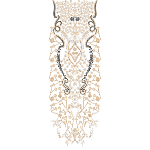 Elegant Gold and Black Ornamental Paisley Neckline Embroidery Design