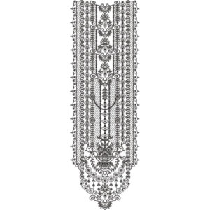 Elegant Black and White Ornamental Floral Long Neckline Embroidery Design