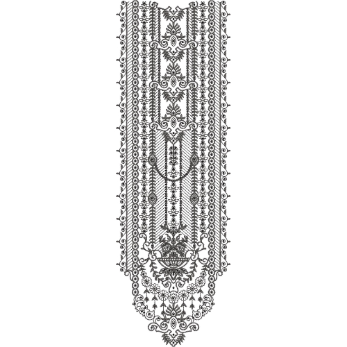 Elegant Black and White Ornamental Floral Long Neckline Embroidery Design