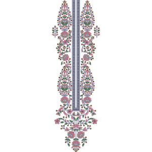 Elegant Multicolor Floral and Paisley Vertical Neckline Embroidery Design