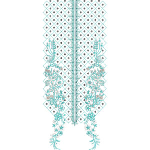 Elegant Turquoise Floral and Diamond Lattice Neckline Embroidery Design