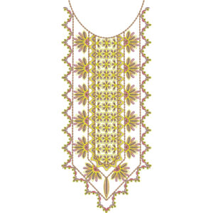 Elegant Yellow and Olive Floral Geometric Neckline Embroidery Design