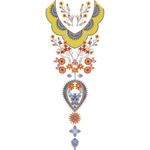 Traditional Floral Neck Embroidery Design – Elegant Multicolor Neckline Pattern