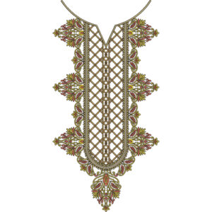 Intricate Floral Neck Embroidery Design with Lattice Pattern for Dresses