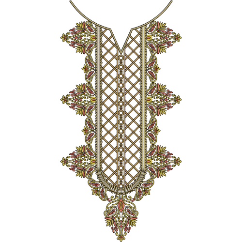 Intricate Floral Neck Embroidery Design with Lattice Pattern for Dresses