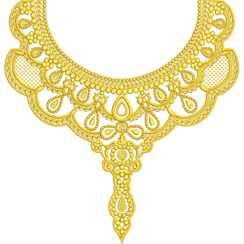 Elegant Golden Lace Neck Embroidery Design