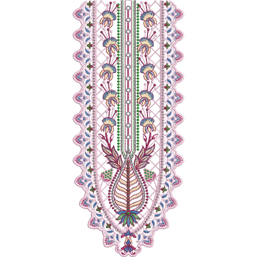 Colorful Long Neckline Embroidery Pattern